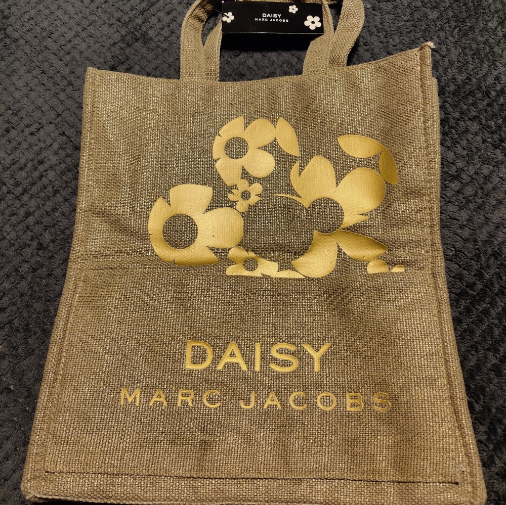 Marc Jacobs DAISY TOTE BAG Green Golden Woven Fabric Cotton Interior 16x13" NEW
